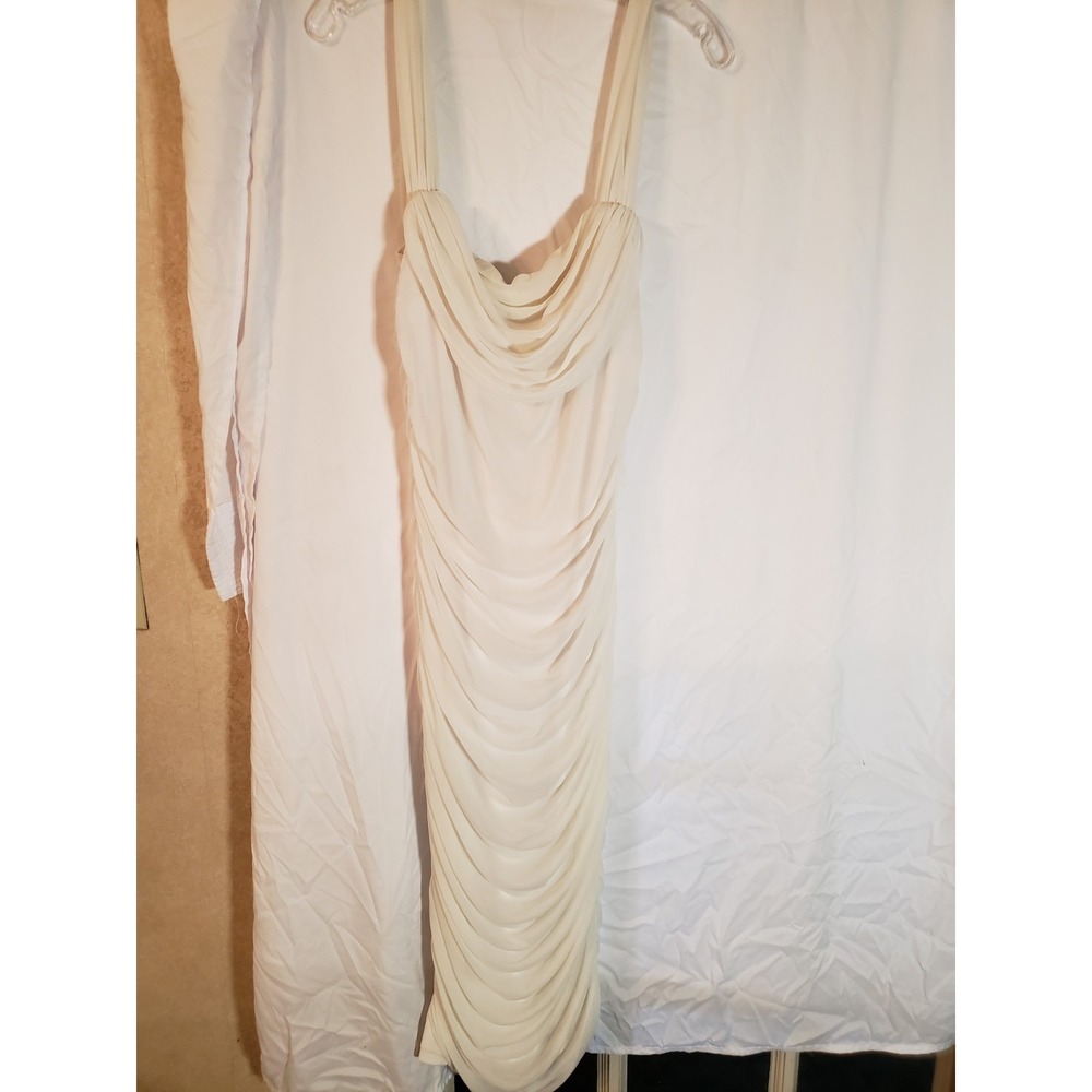 Women's Pretty Garden White Sleeveless Scrunched Bodycon Maxi Dress Size L
